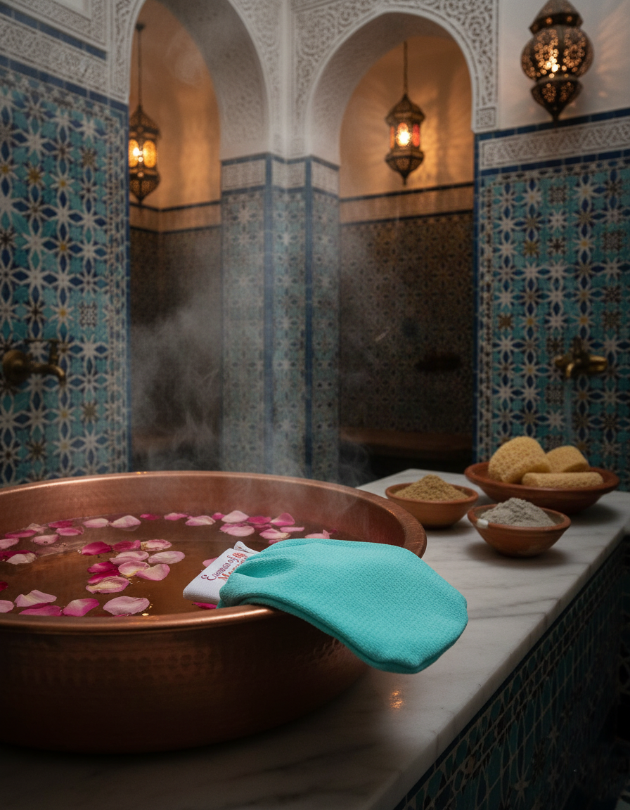 Moroccan Exfoliating Kessa Scrubbing Glove Hammam Scrub Mitt for Exfoliation Blue Double Pack