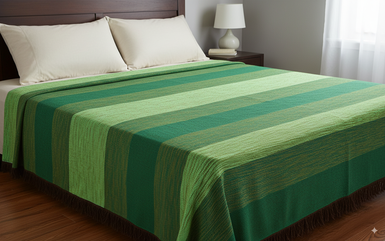Moroccan Throw Bedspread Sofa Cover Green Handwoven Wool Sabra Silk 270 cm x 170 cm