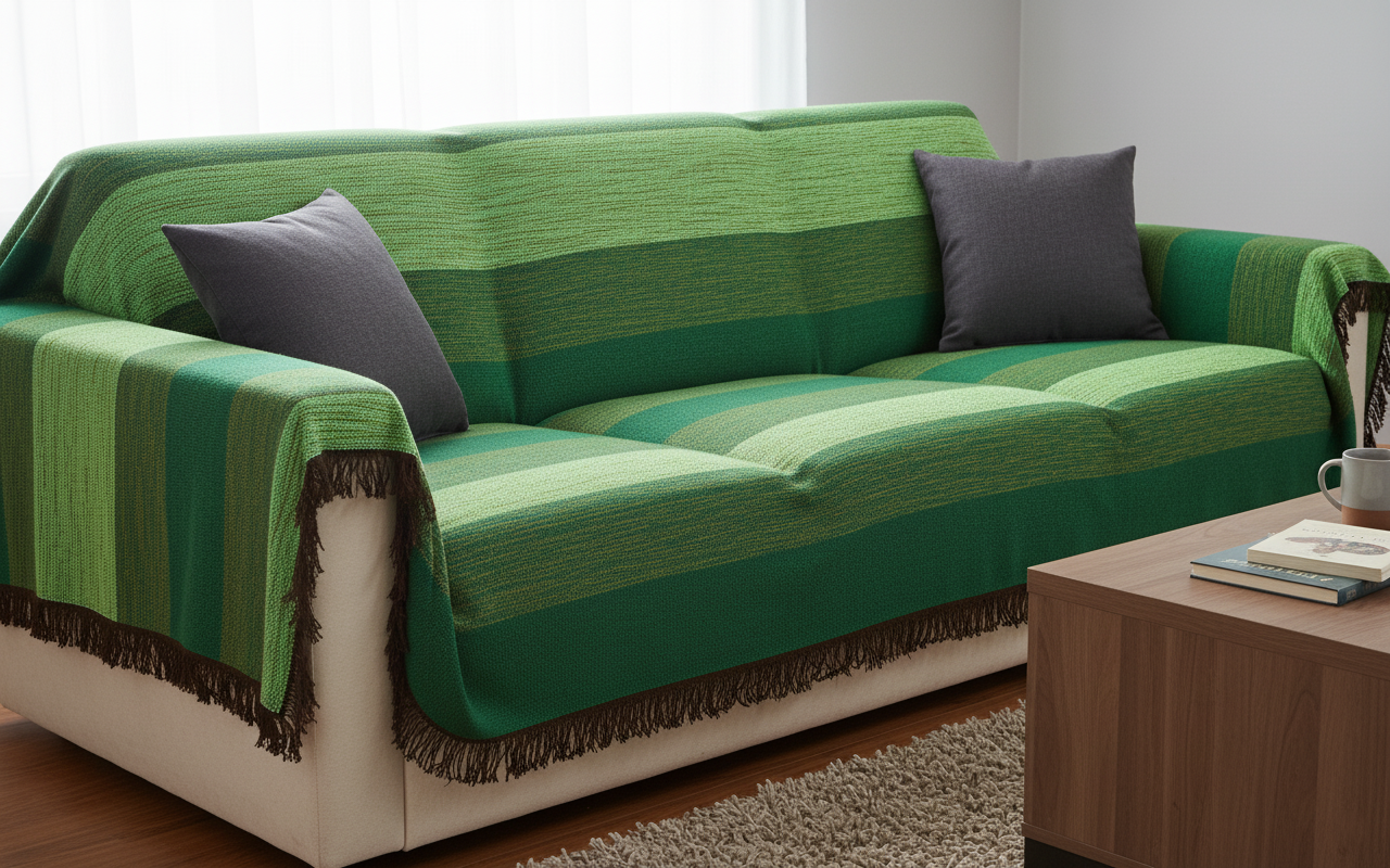 Moroccan Throw Bedspread Sofa Cover Green Handwoven Wool Sabra Silk 270 cm x 170 cm
