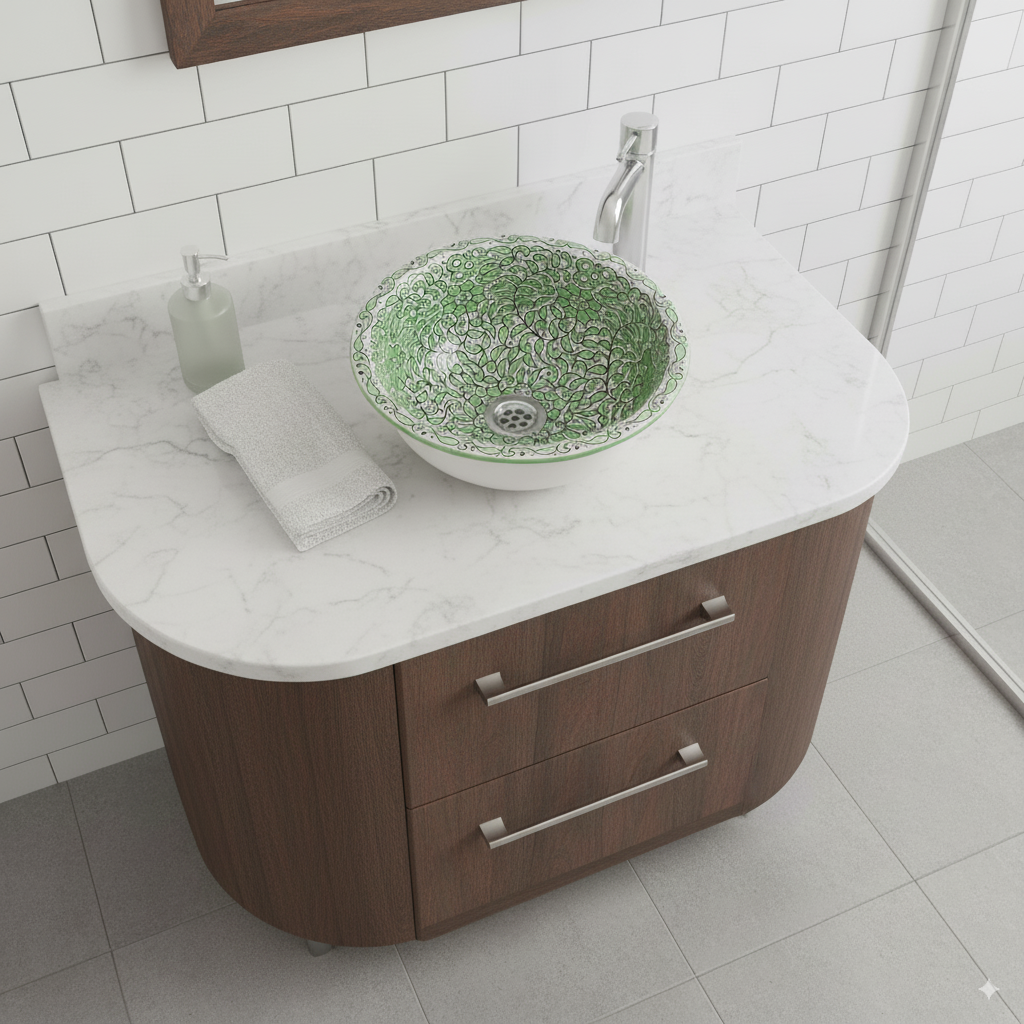 Moroccan Sink Washbasin Wash Basin Ceramic Handmade Green Free Waste (SW103)