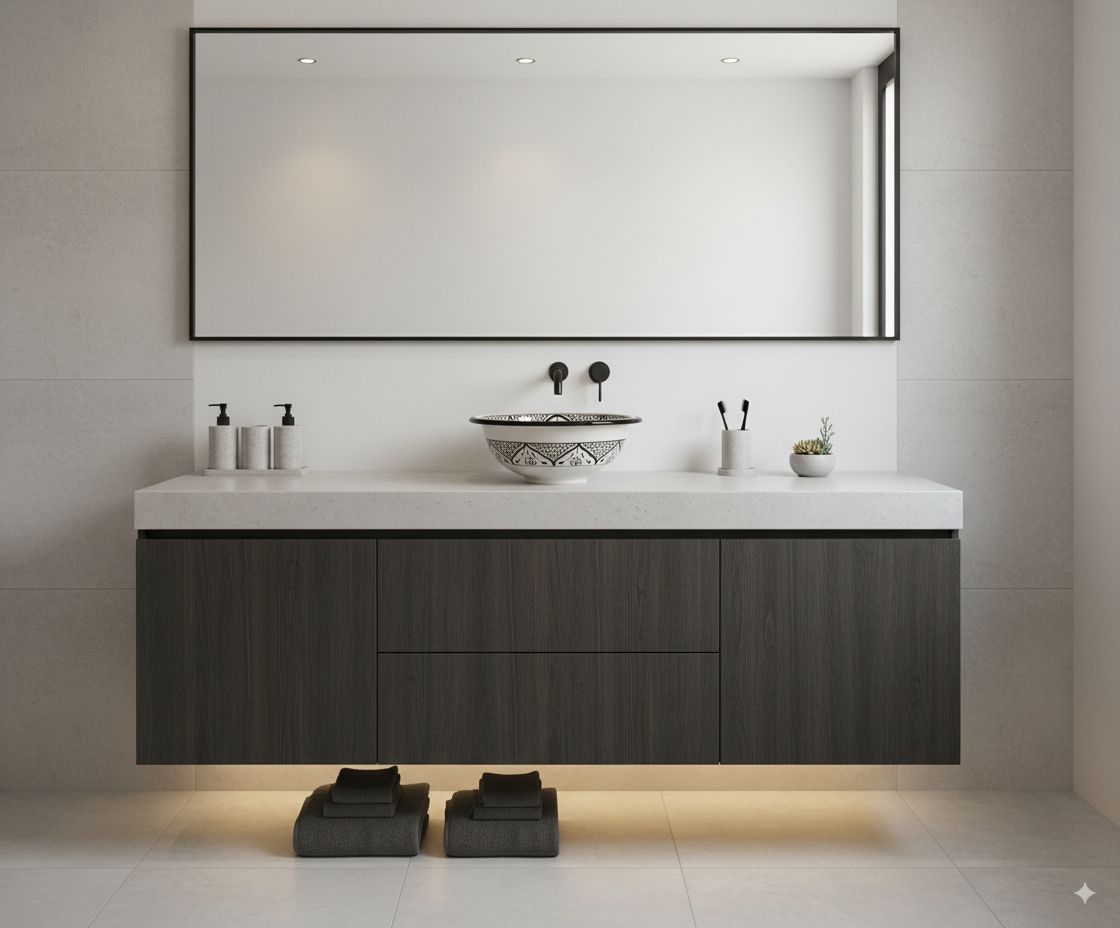 Moroccan Sink Washbasin Wash Basin Ceramic Handmade Black with Free Waste (SW50)