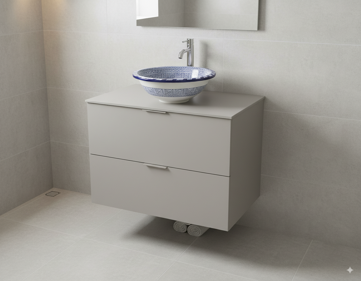 Moroccan Sink Washbasin Wash Basin Ceramic Handmade Blue with Free Waste (SW52)