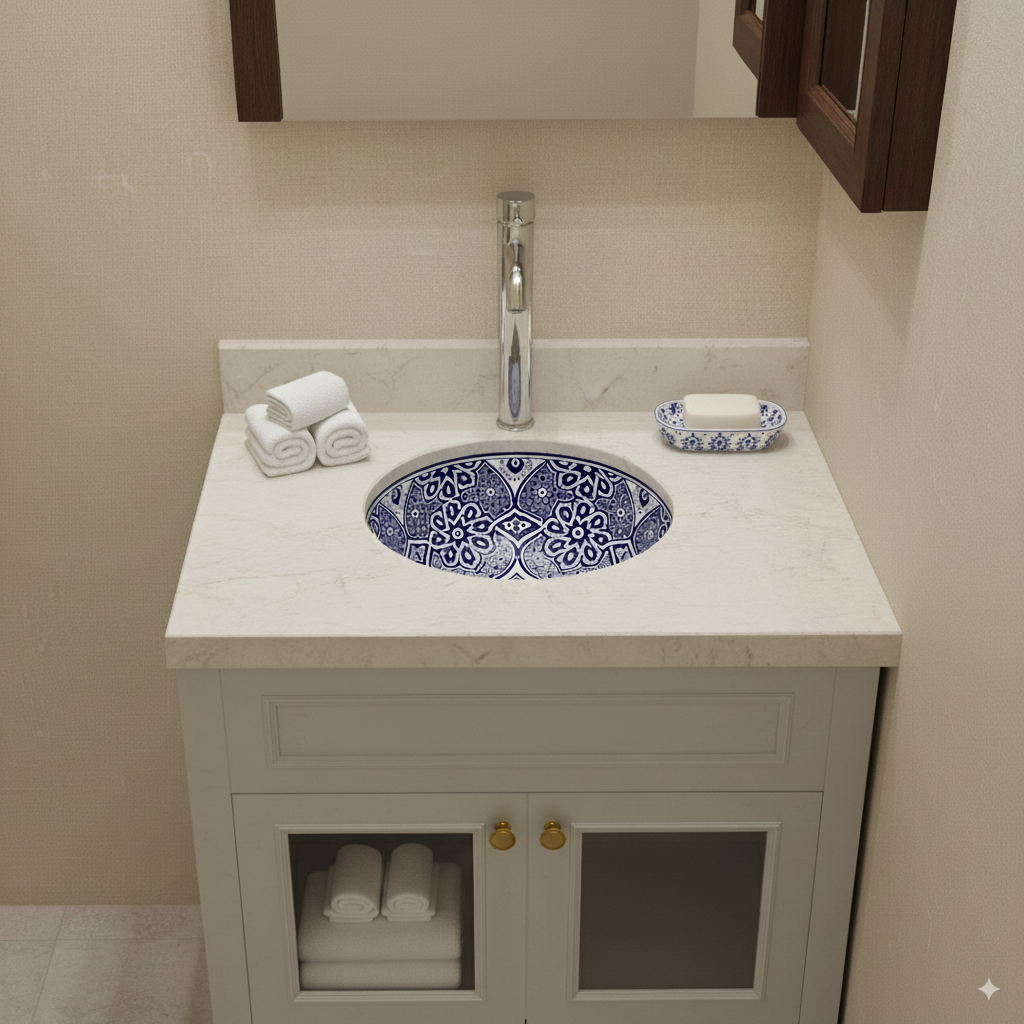 Moroccan Sink Washbasin Wash Basin Ceramic Handmade Blue Free Waste (SW108)