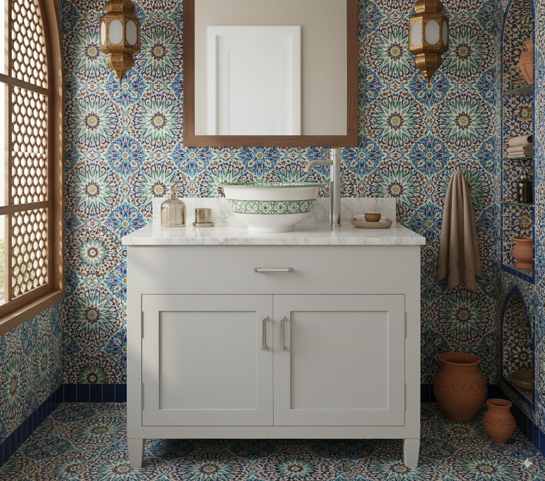 Moroccan Sink Washbasin Wash Basin Ceramic Handmade Green Free Waste (SW58)