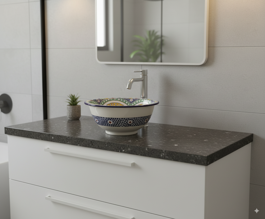 Moroccan Sink Washbasin Wash Basin Ceramic Handmade Multicolour Free Waste SW139