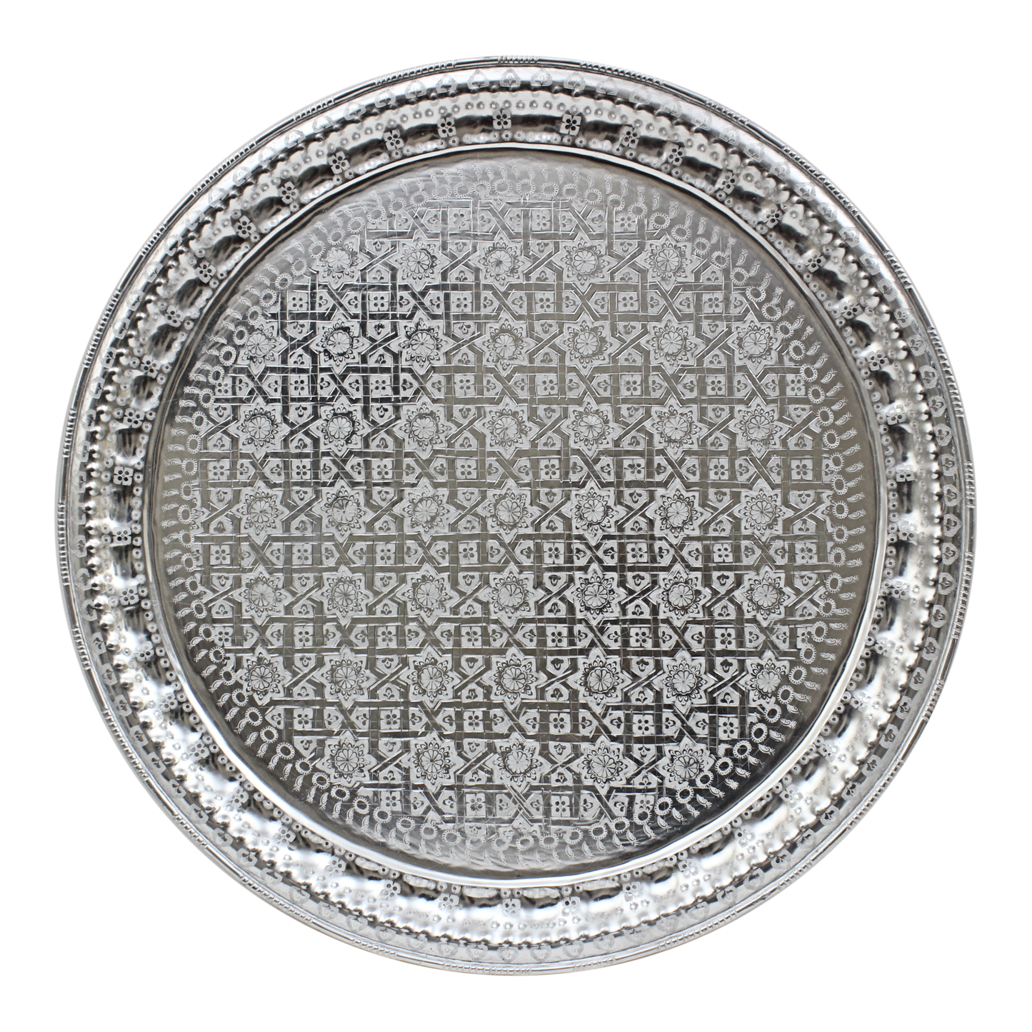 Moroccan Aluminium Tray Table with Foldable Wrought Iron Legs Diameter 75 cm. 29.5 inches Handmade Hand Engraved in Morocco ( ALT17WI)