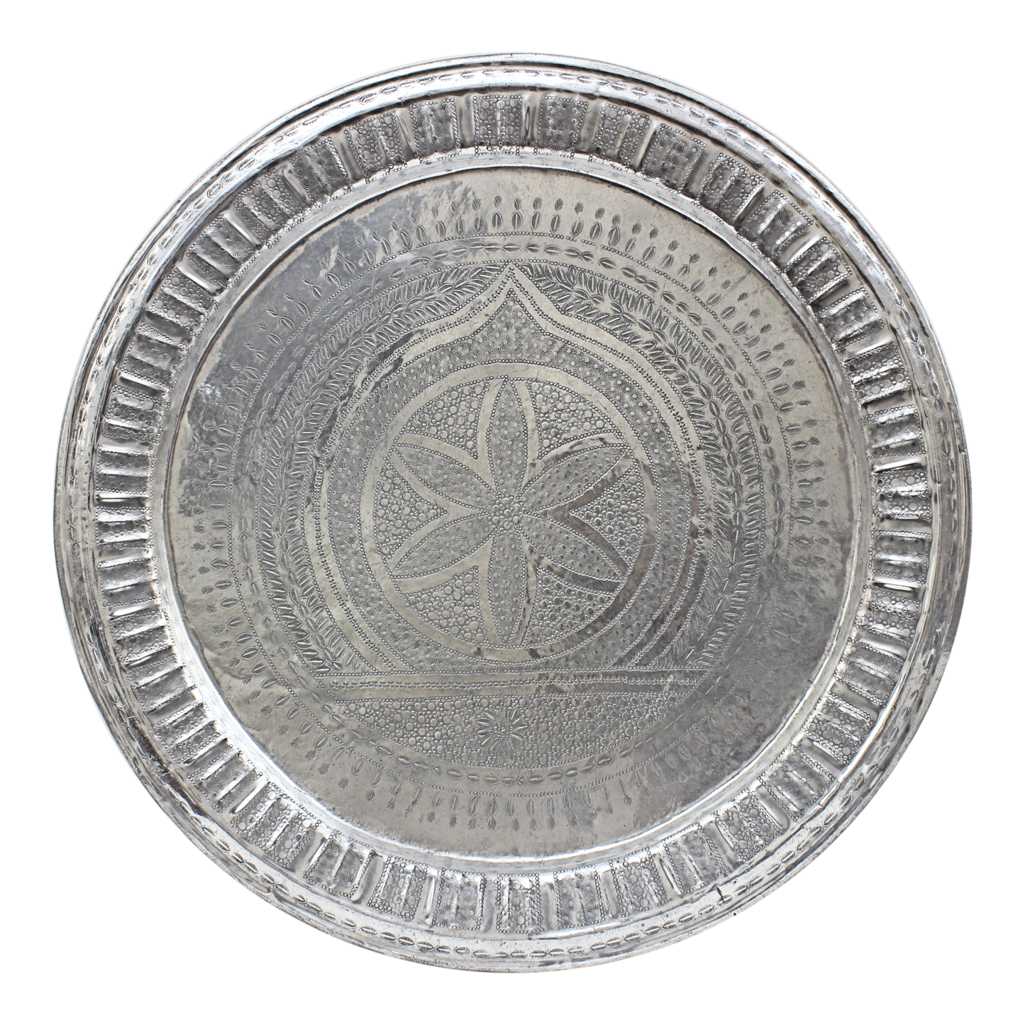 Moroccan Vintage Aluminium Tray Handmade Hand Engraved Diameter 76cm. / 30 inches( ALT20)