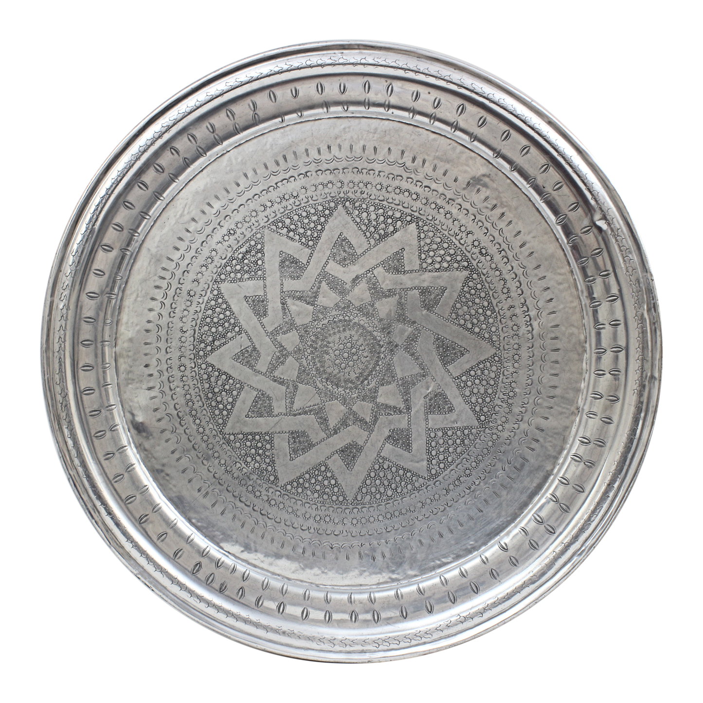 Moroccan Vintage Aluminium Tray Handmade Hand Engraved Diameter 76cm. / 30 inches( ALT25)