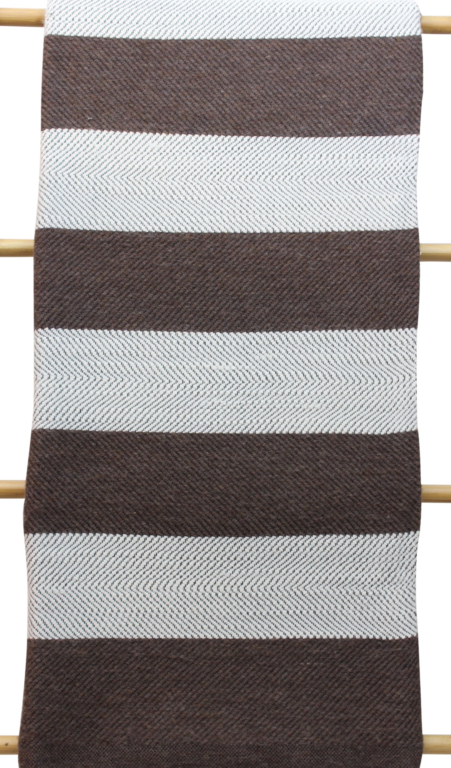 Moroccan Wool Blanket Throw Bed Runner Sofa Cover with Tassels Hand Loomed Stripy Taupe and White 263 x 152 cm / 103.5 x 60.2 inches