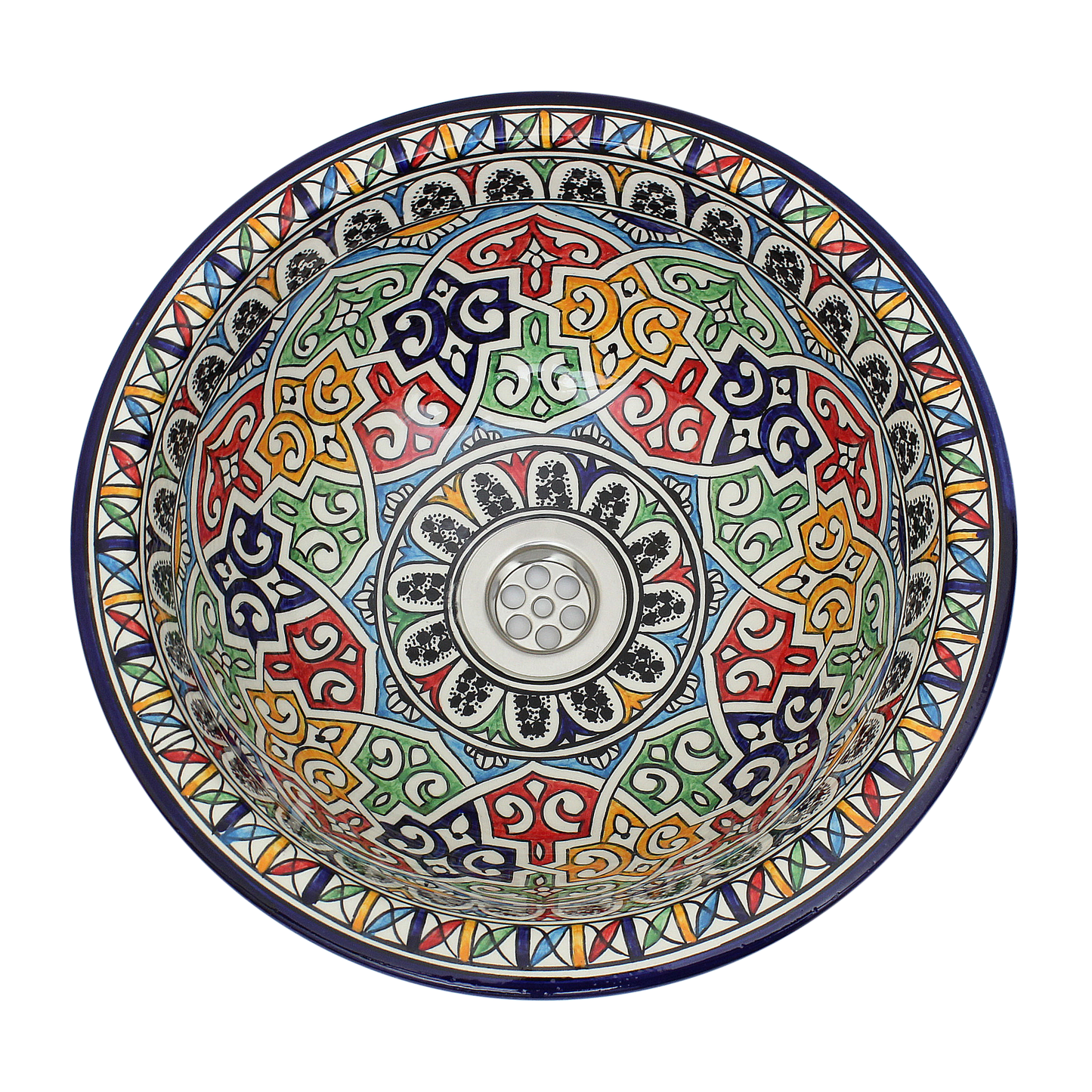 Moroccan Sink Washbasin Wash Basin Ceramic 35 cm 13.8 inches in Diameter Handmade Multicolour Free Waste SW140