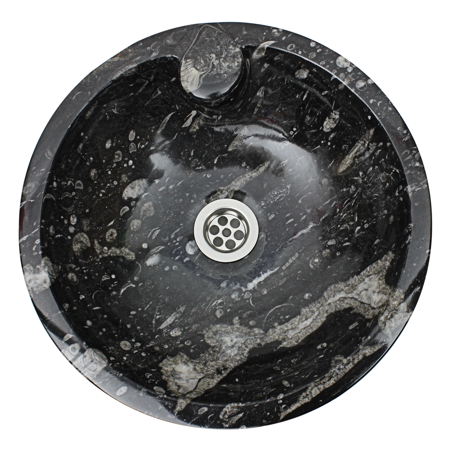 Moroccan Sink Washbasin Wash Basin Fossilised Marble Stone Black Hand Carved Free Waste 40 cm (SW843)