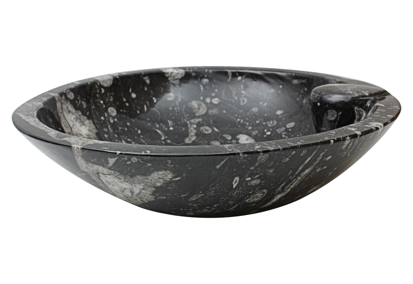 Moroccan Sink Washbasin Wash Basin Fossilised Marble Stone Black Hand Carved Free Waste 40 cm (SW843)
