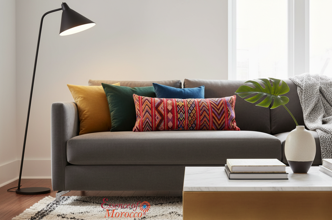 Moroccan Vintage Kilim Cushion Cover – Handmade Wool Boho Pillow (95x42cm) KC2