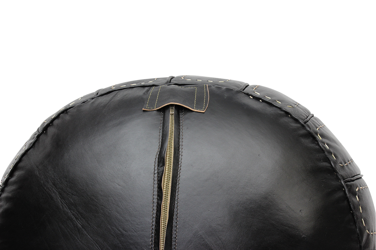 Moroccan Pouffe Pouf Ottoman Footstool Real Black Leather Large Handmade COVER ONLY or STUFFED Real Black Leather. Handmade