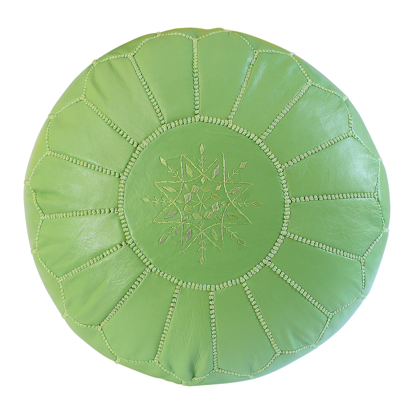 MoroccanLeatherPoufPouffeFootstoolFootrestLimeGreenEssenceofMorocco