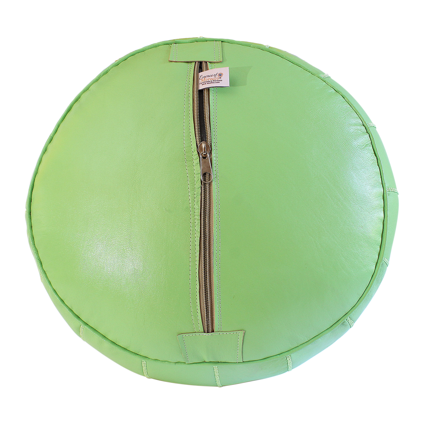 MoroccanLeatherPoufPouffeFootstoolFootrestLimeGreenEssenceofMorocco