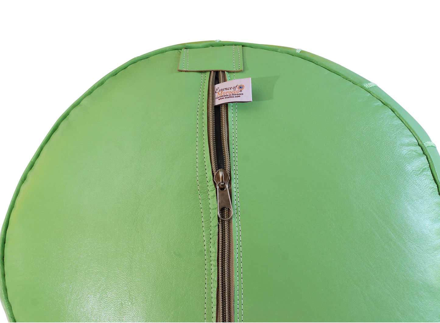 MoroccanLeatherPoufPouffeFootstoolFootrestLimeGreenEssenceofMorocco