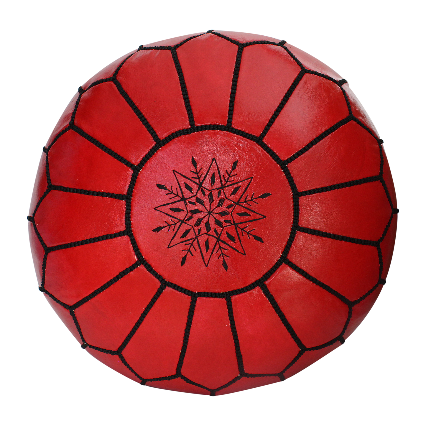 MoroccanLeatherPoufPouffeFootstoolFootrestRedEssenceofMorocco