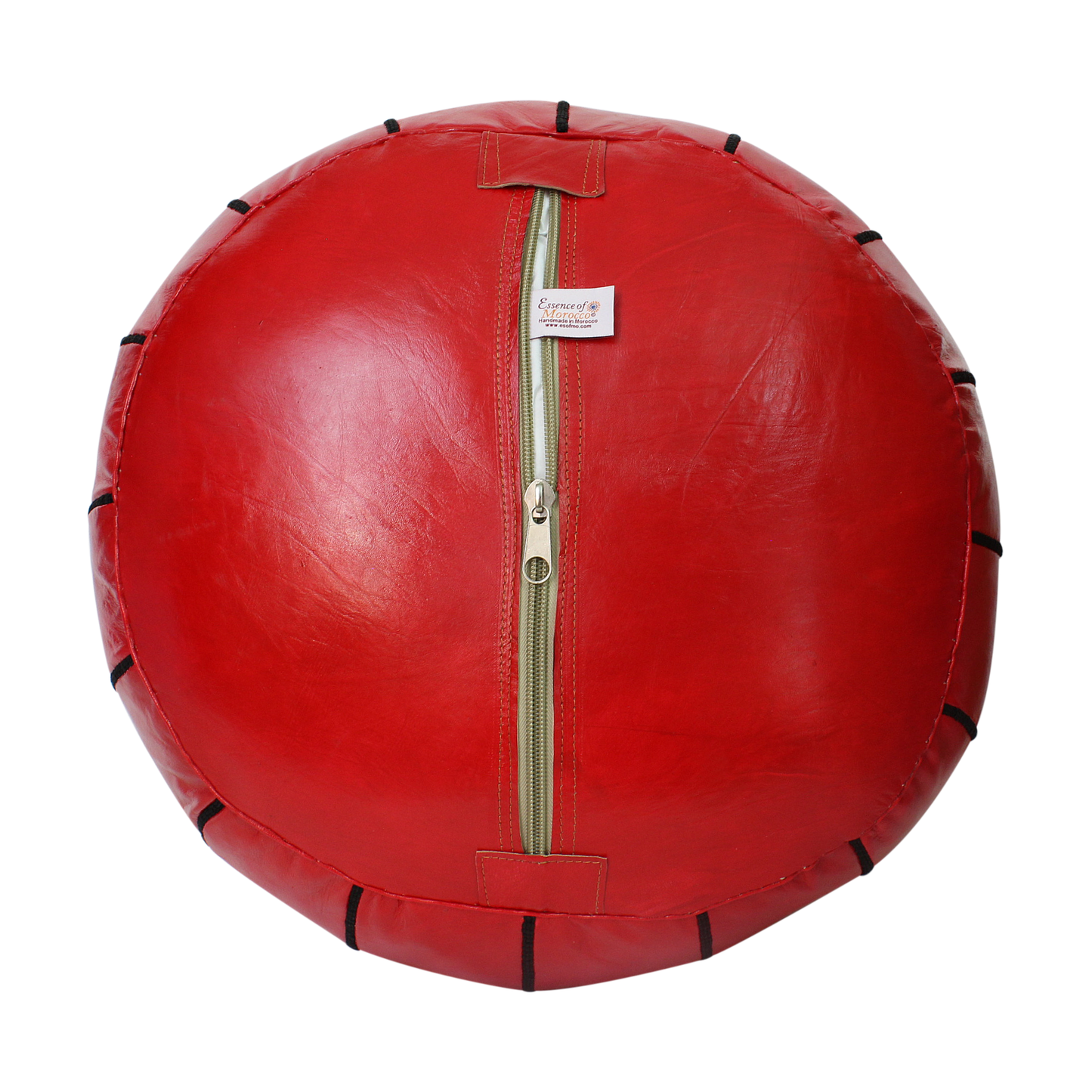 MoroccanLeatherPoufPouffeFootstoolFootrestRedEssenceofMorocco