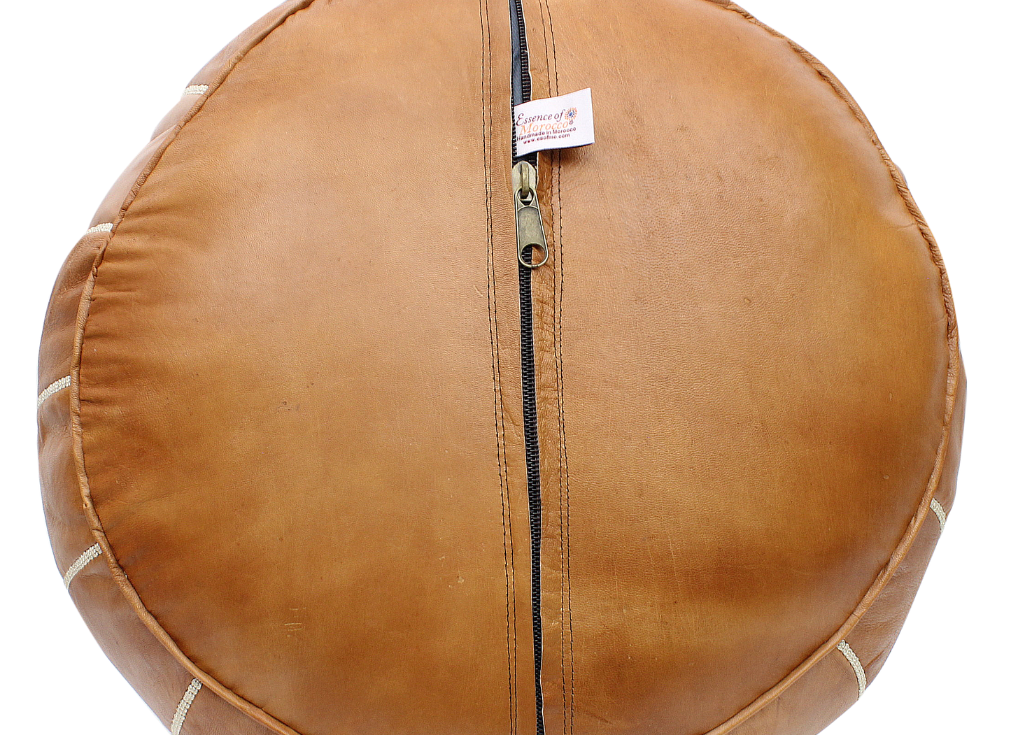 MoroccanLeatherPouffePoufnaturaltanEssenceofMorocco