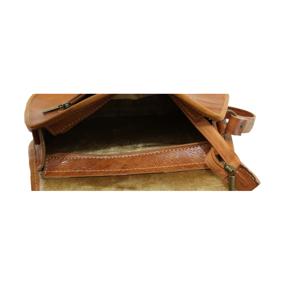 Rich Tan Leather Saddle Bag | Handmade Moroccan Crossbody Bag | Adjustable Strap | Vintage Style Cowhide