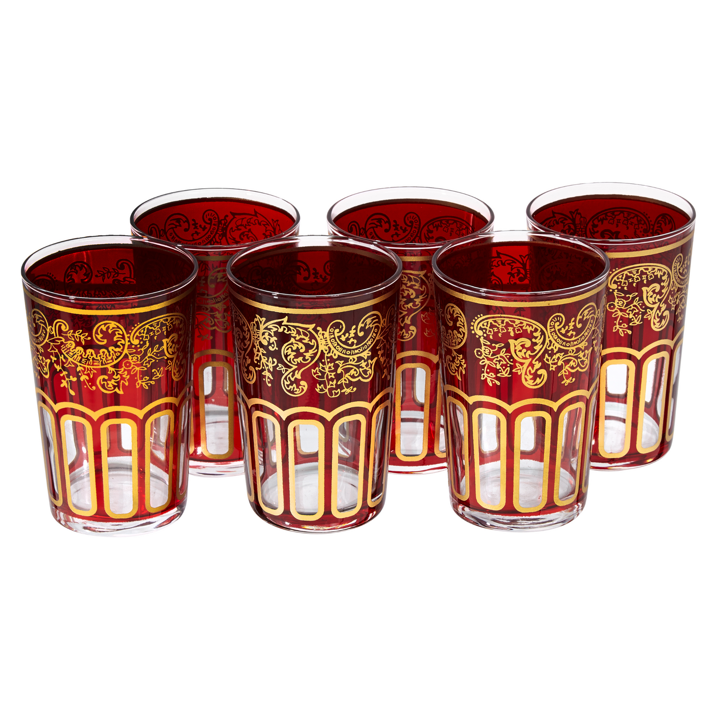 Moroccan Tea Glasses Red & Gold Beautiful Classical Design Hand Painted Hand Decorated (Pack of 6)