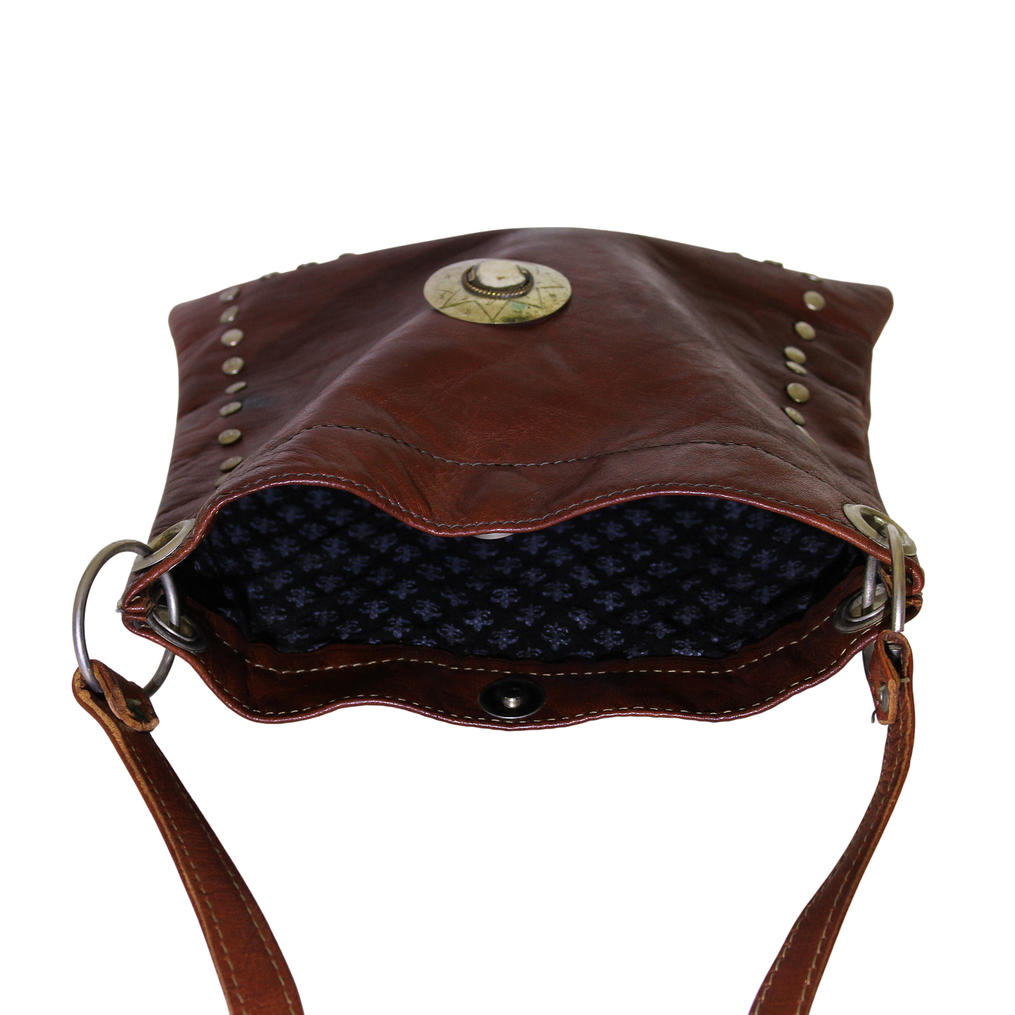 Moroccan Handbag Vintage Real Leather Boho Bag Square Handmade Rich Brown Tan Unused (VLB2)
