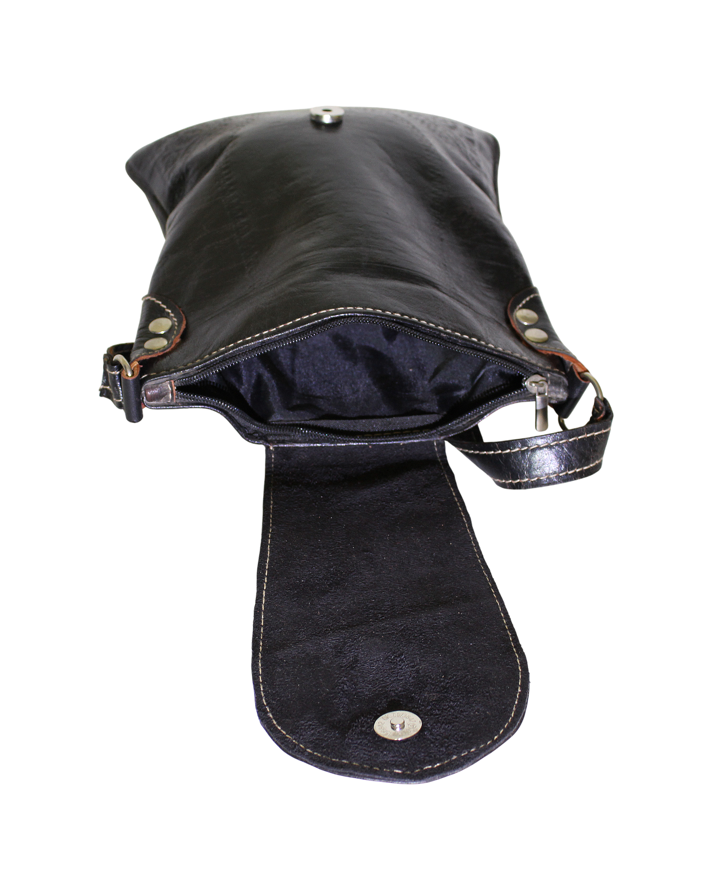 Moroccan Crossbody Handbag Vintage Real Leather Boho Bag Handmade Glossy Black Hand Engraved Hand Embossed Motifs Unused (VLB7)