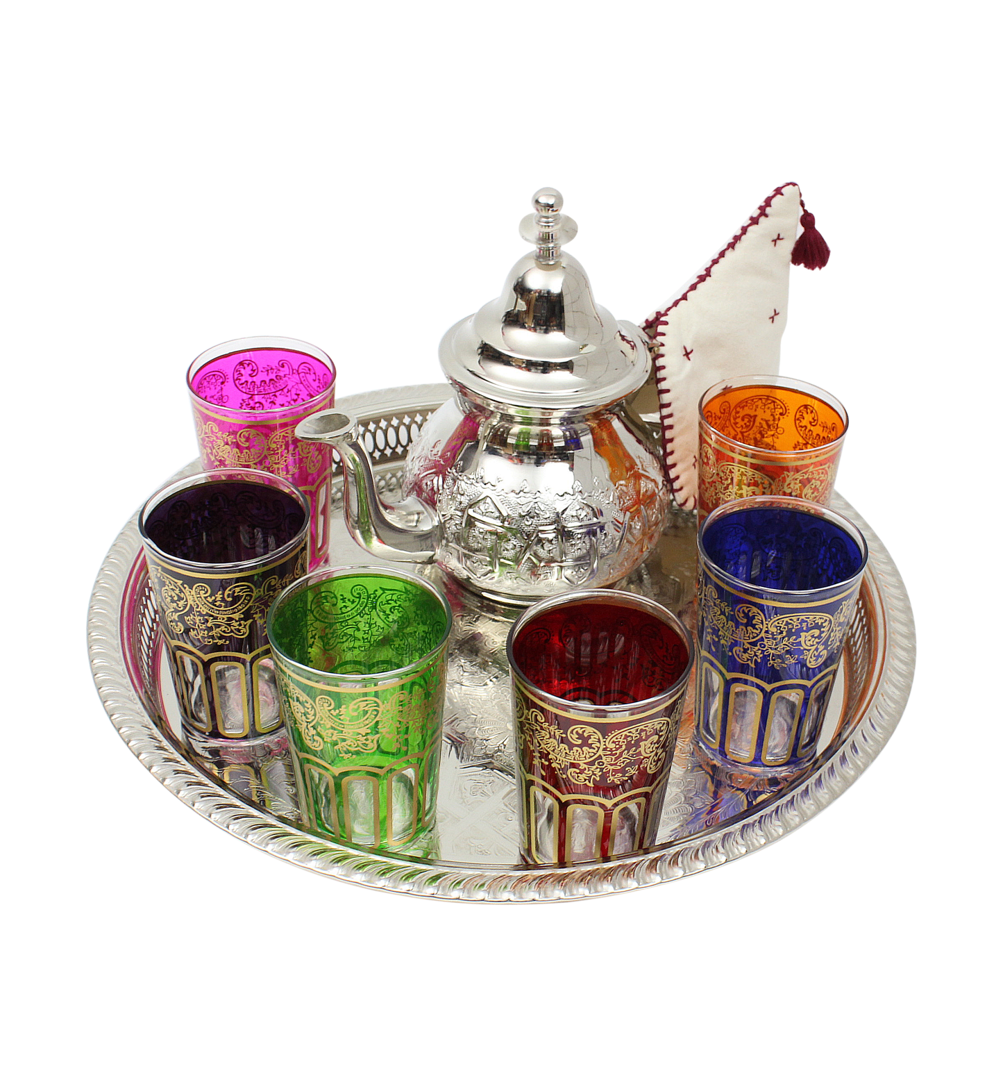Moroccan Tea Glasses Multicoloured & Gold Beautiful Classical Design Hand Painted (Pack of 6)