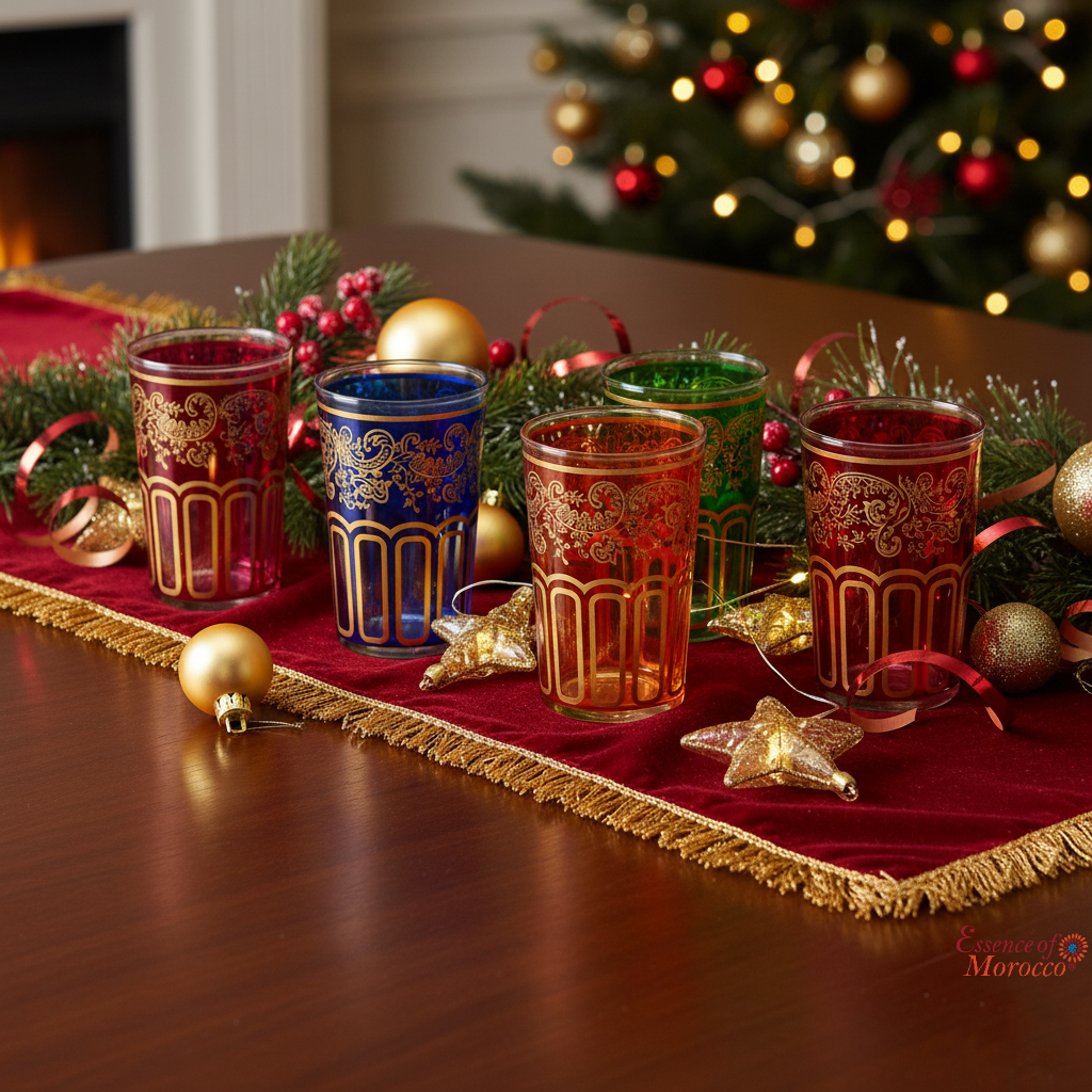Moroccan Tea Glasses Multicoloured & Gold Beautiful Classical Design Hand Painted (Pack of 6)