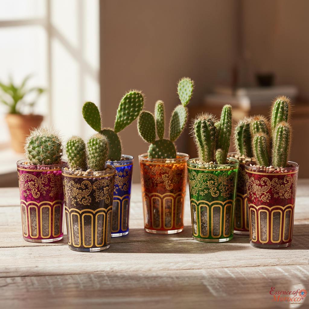 Moroccan Tea Glasses Multicoloured & Gold Beautiful Classical Design Hand Painted (Pack of 6)