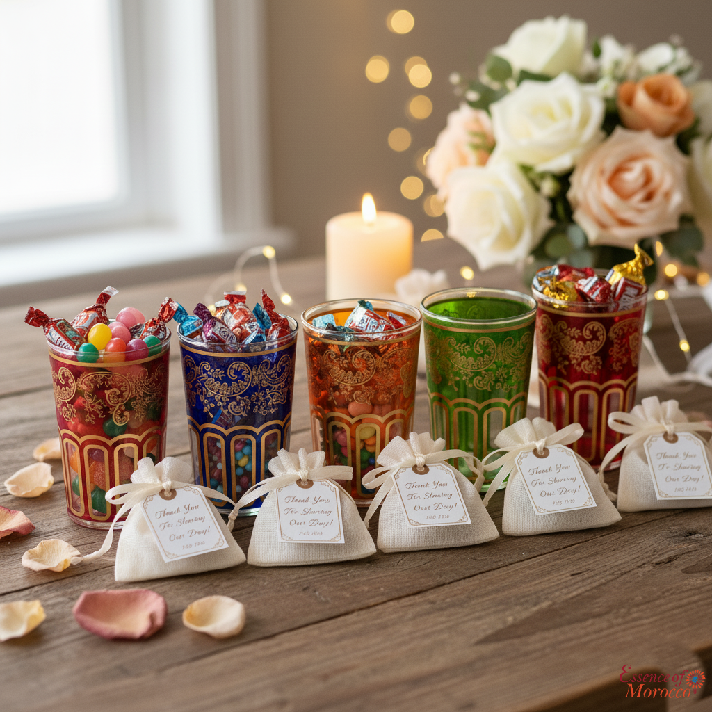 Moroccan Tea Glasses Multicoloured & Gold Beautiful Classical Design Hand Painted (Pack of 6)