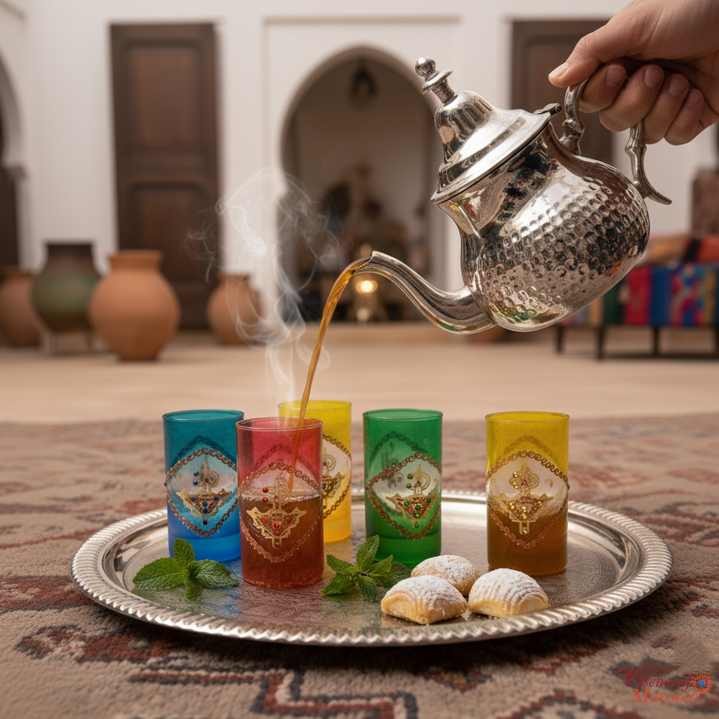 Moroccan Tea glasses Multicoloured Gold Hand Decorated Hand Painted with an Embossed Berber Fibula Design with beads Set of 6 (Ref. TG1)
