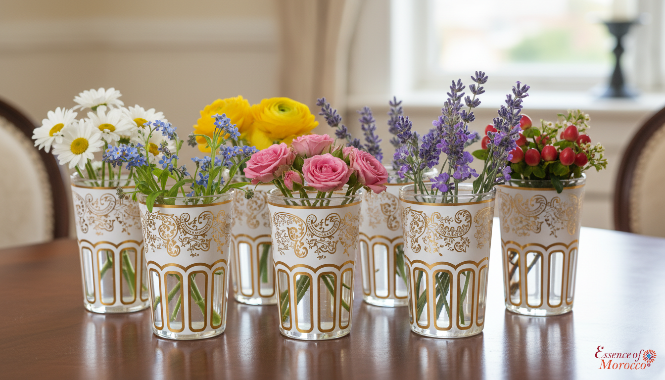 Moroccan Tea Glasses White & Gold Beautiful Classical Design Hand Painted Decorated Pack of 6 (Copy)