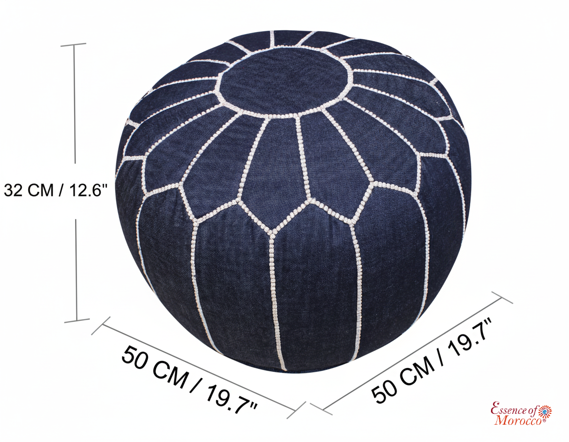 Moroccan Denim Pouffe Pouf Footstool Blue Jean Cotton Fabric