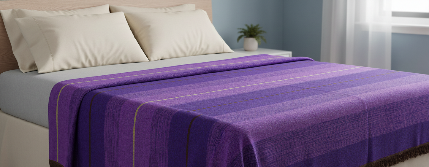 Moroccan Throw Bedspread Sofa Cover Purple Handwoven Wool Sabra Silk 270 cm x 170 cm