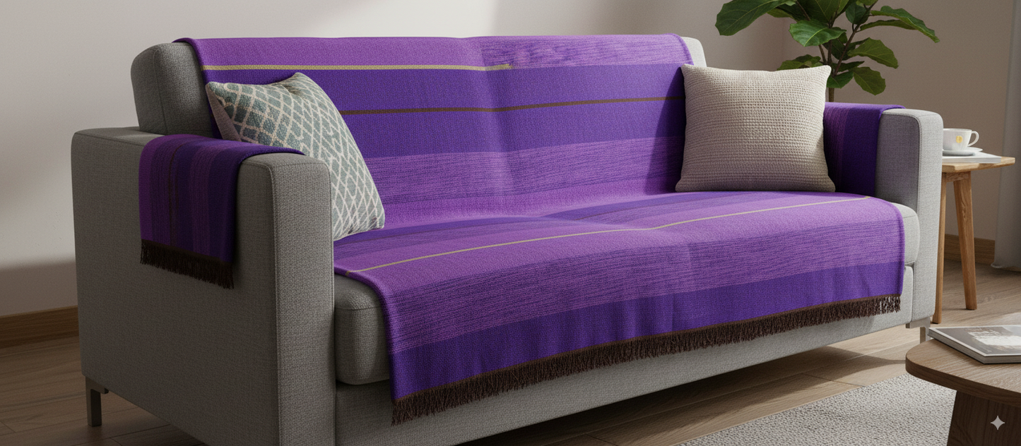 Moroccan Throw Bedspread Sofa Cover Purple Handwoven Wool Sabra Silk 270 cm x 170 cm