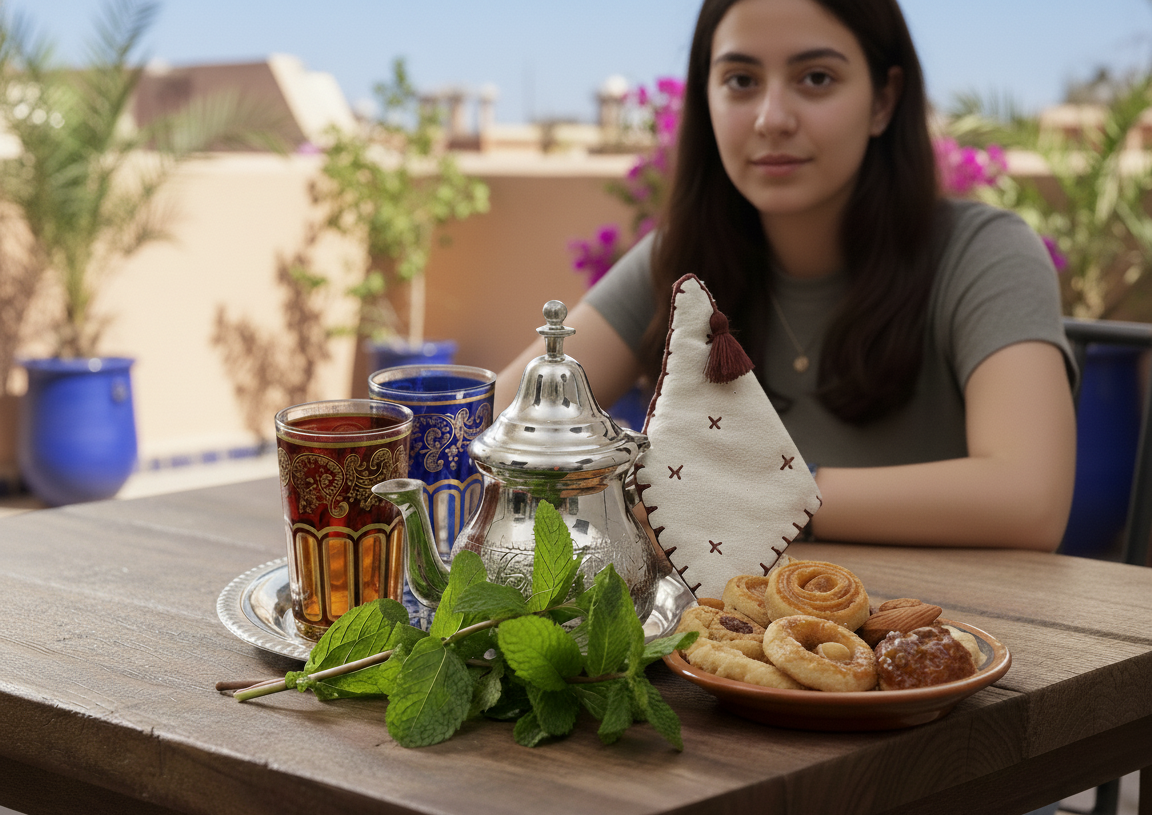 Moroccan Mint Tea Gift Set Small: Small Teapot, Silver Tray 23.5cm, Teapot Holder and 2 Tea Glasses