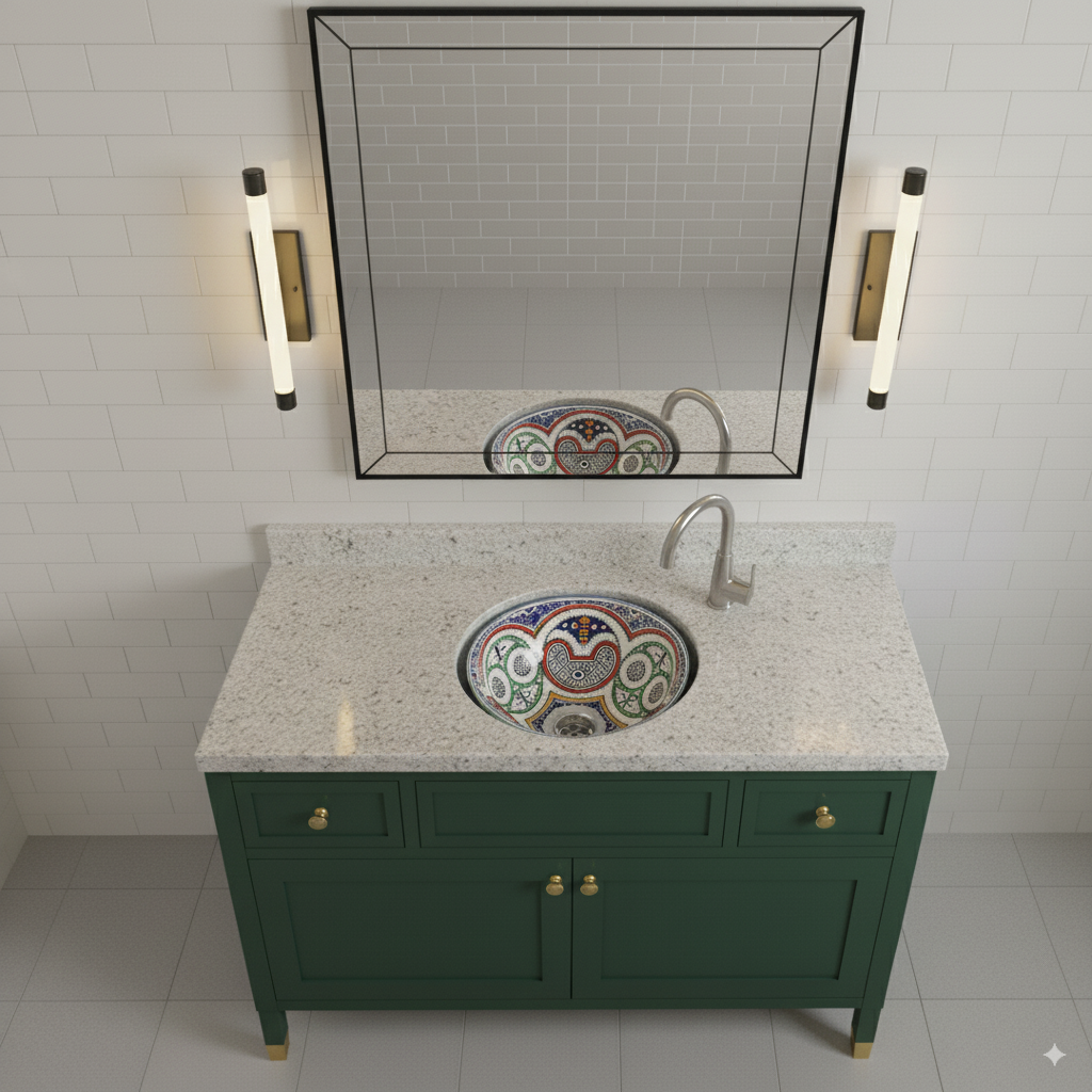 Moroccan Sink Washbasin Wash Basin Ceramic Handmade Multicolour Free Waste SW148