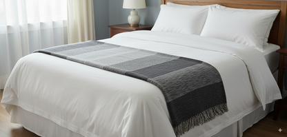 Moroccan Throw Bedspread Sofa Cover Black Grey Handwoven Wool Sabra Silk 270 cm x 170 cm