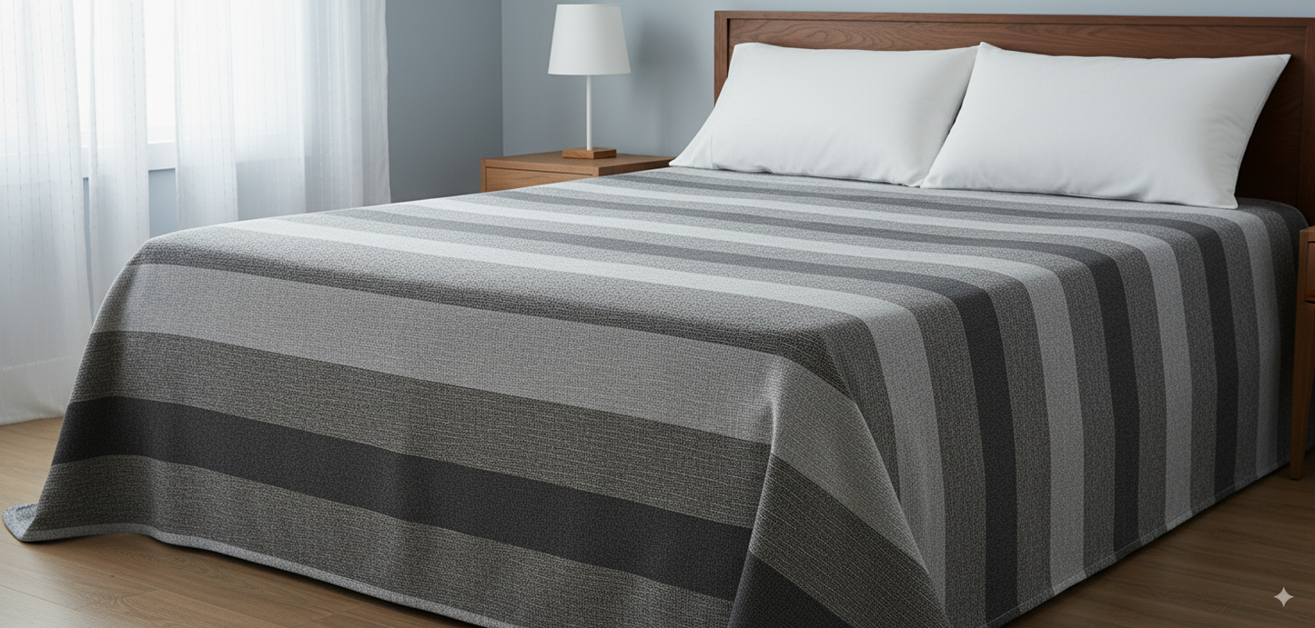 Moroccan Throw Bedspread Sofa Cover Black Grey Handwoven Wool Sabra Silk 270 cm x 170 cm