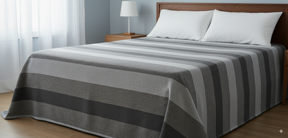 Moroccan Throw Bedspread Sofa Cover Black Grey Handwoven Wool Sabra Silk 270 cm x 170 cm
