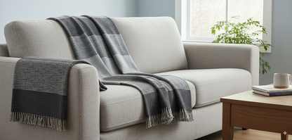 Moroccan Throw Bedspread Sofa Cover Black Grey Handwoven Wool Sabra Silk 270 cm x 170 cm