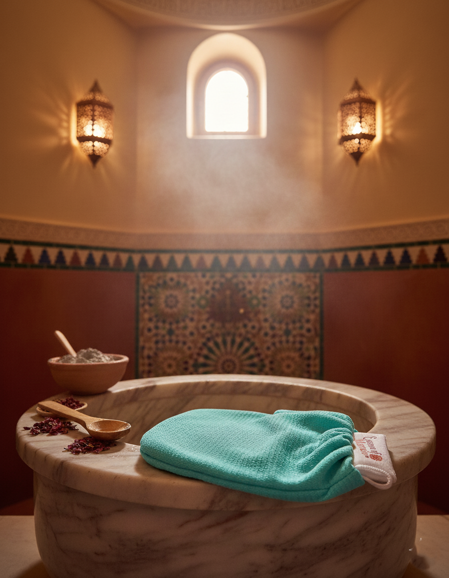 Moroccan Exfoliating Kessa Scrubbing Glove Hammam Scrub Mitt for Exfoliation Made in Morocco Blue