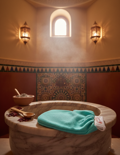 Moroccan Exfoliating Kessa Scrubbing Glove Hammam Scrub Mitt for Exfoliation Made in Morocco Blue