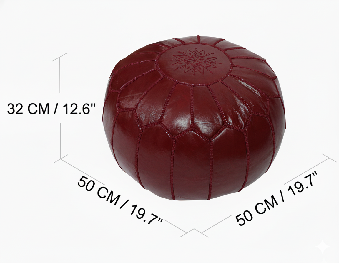 Moroccan Burgundy Red Pouffe Pouf Ottoman Footstool COVER ONLY or STUFFED Real Leather