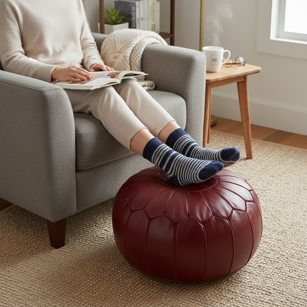 Moroccan Burgundy Red Pouffe Pouf Ottoman Footstool COVER ONLY or STUFFED Real Leather