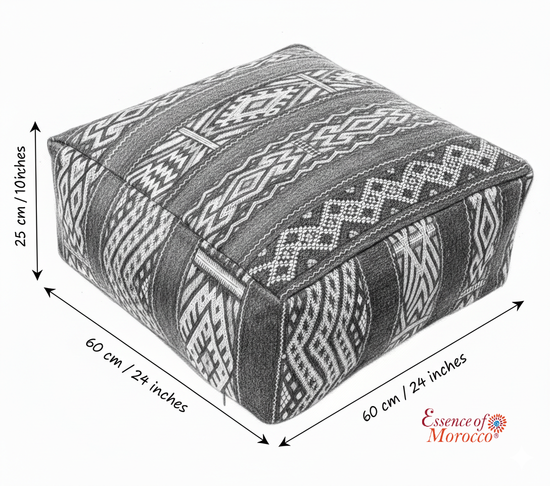 Moroccan Kilim Pouffe Pouf Footstool COVER ONLY or STUFFED XL 60x60x25cm 24x24x10 inches (KP309)