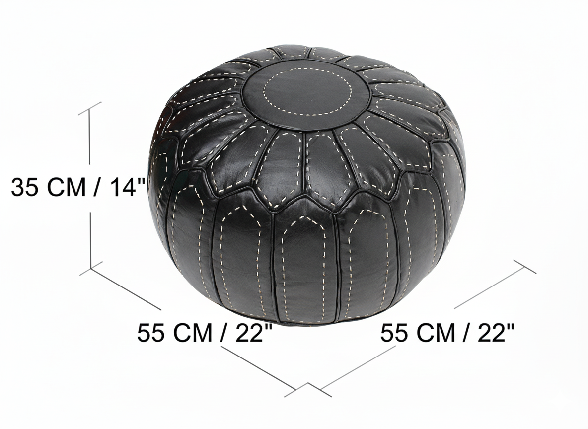 Moroccan Pouffe Pouf Ottoman Footstool Real Black Leather Large Handmade COVER ONLY or STUFFED Real Black Leather. Handmade