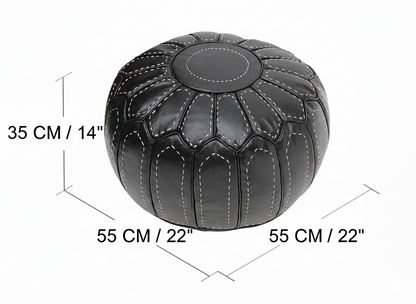 Moroccan Pouffe Pouf Ottoman Footstool Real Black Leather Large Handmade COVER ONLY or STUFFED Real Black Leather. Handmade